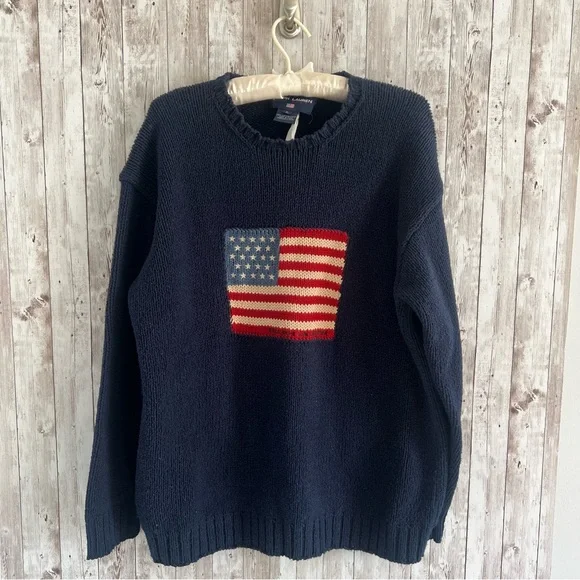 Ralph Lauren Vintage Iconic Patriotic American Flag Cotton Sweater Preppy Large - Picture 1 of 4